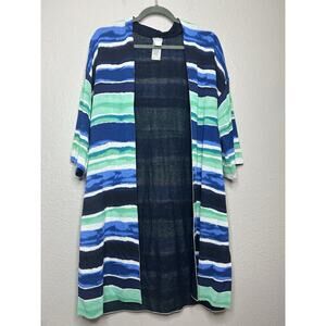 Chico's Kimono Cardigan Sweater Open Front Striped Watercolor Lightweight Size 2